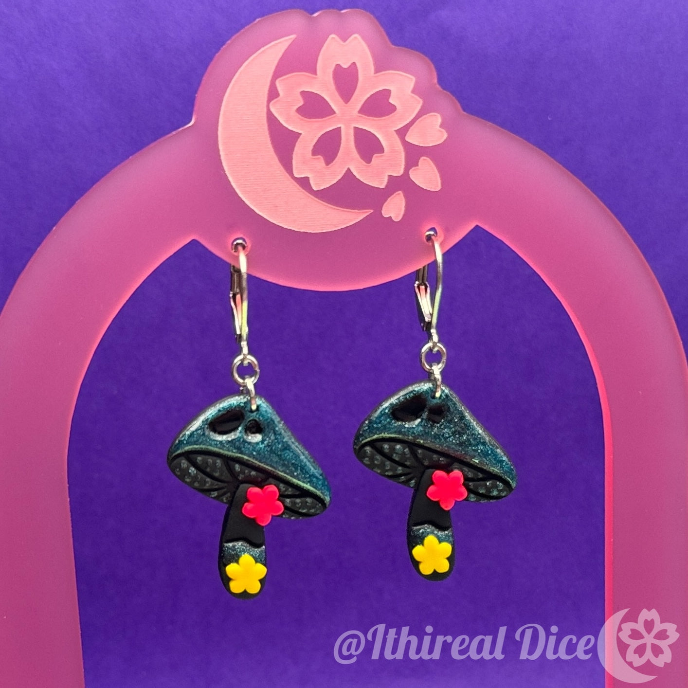 Earrings - Cosmic Neon Mushrooms