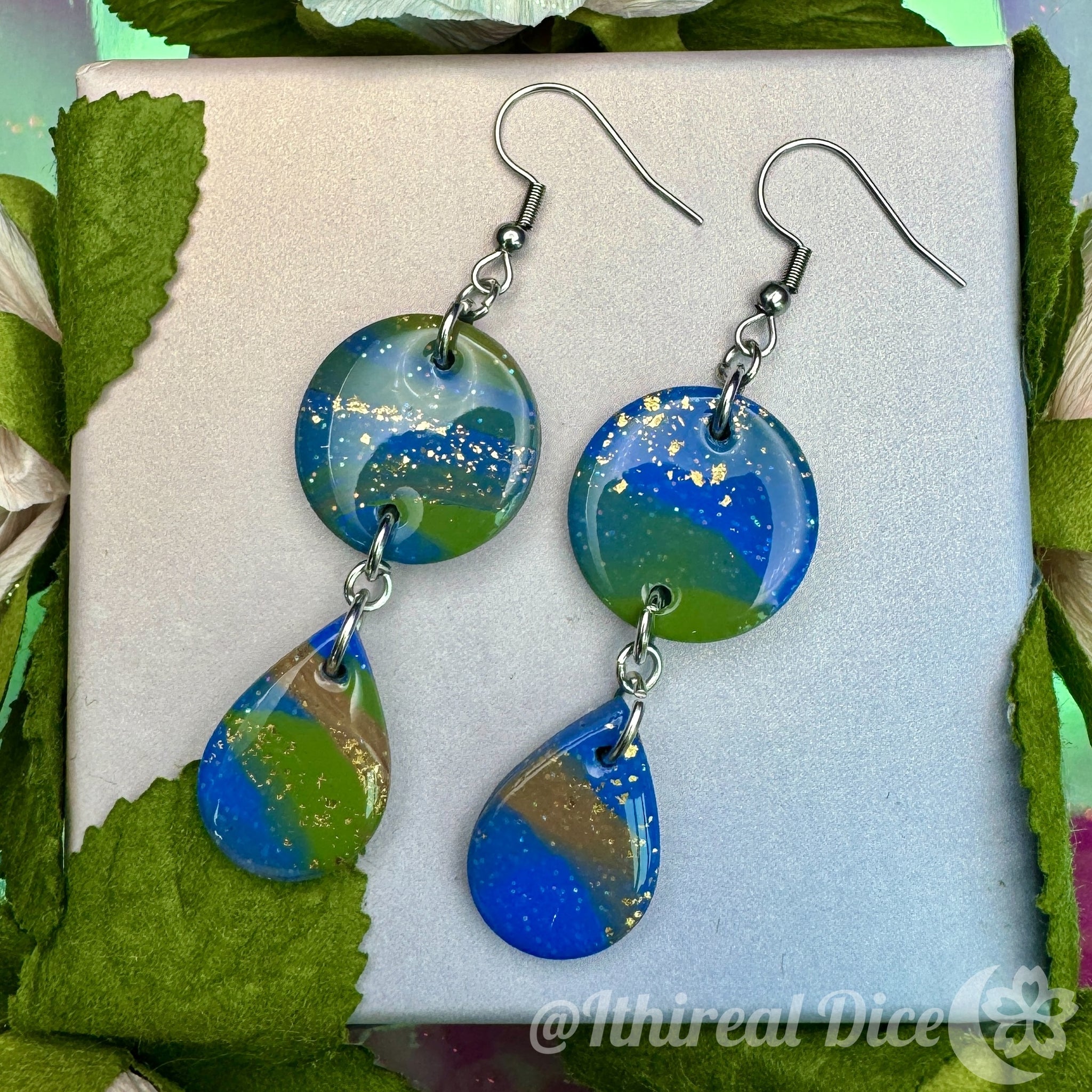 Earrings - Marbled Geometrics (bluegreen)