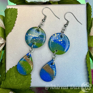 Earrings - Marbled Geometrics (bluegreen)