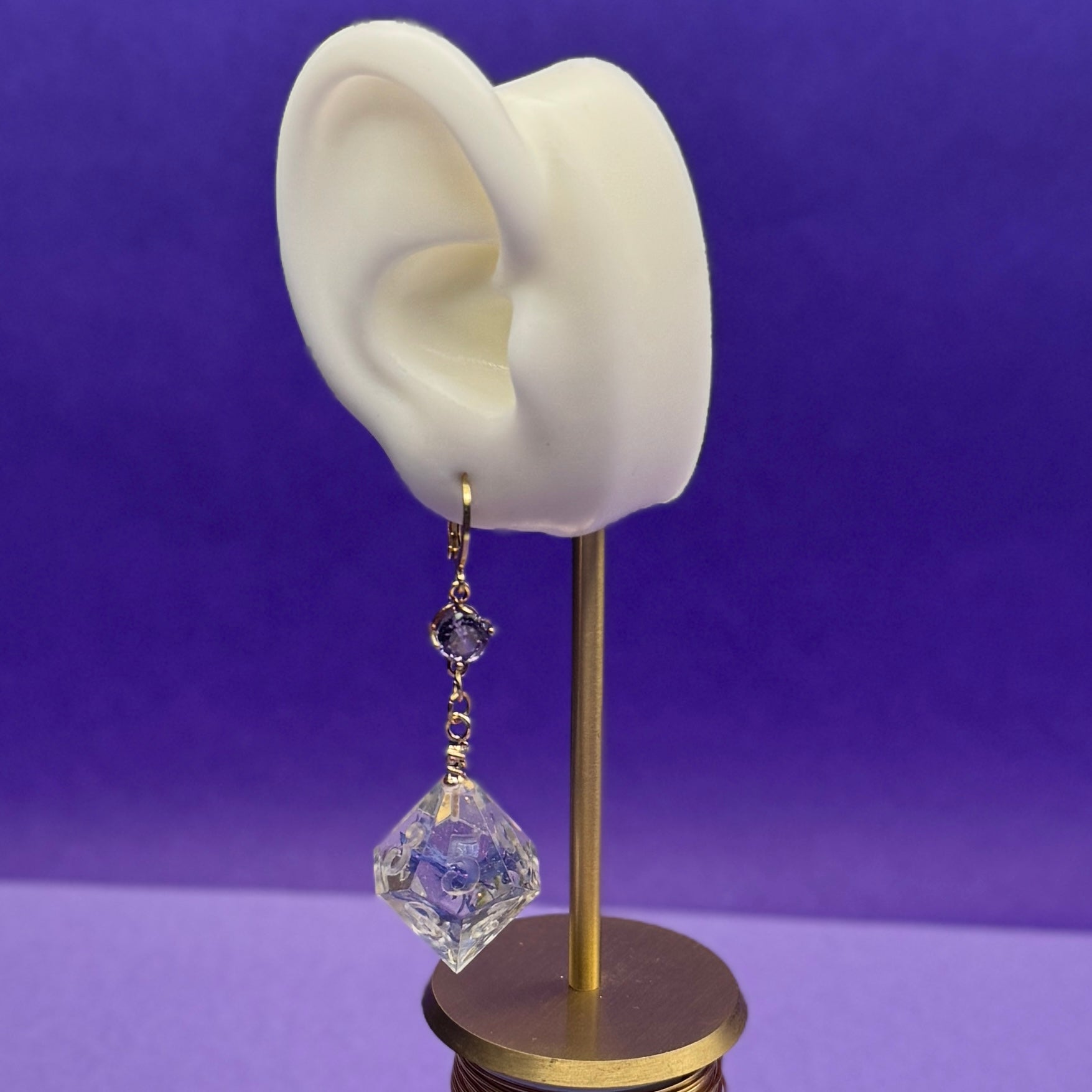 Earrings - (Dice) Purple Stone Florals